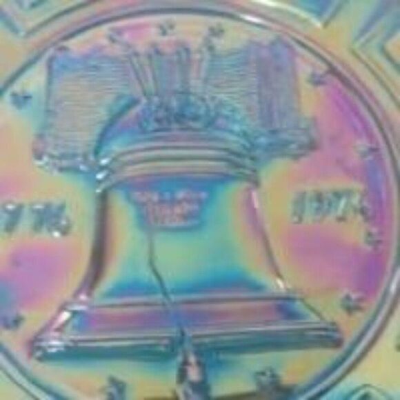 Liberty Bell Wheaton Glass Millville NJ Blue Carnival Glass Collectors Plate - Picture 4 of 6